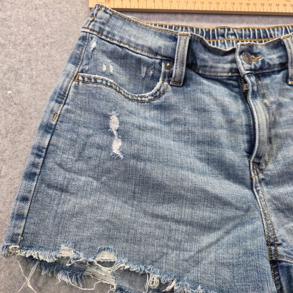 Aerie Distressed Denim Shorts Light Wash Raw Hem Elastic Back Size S - Picture 3 of 8